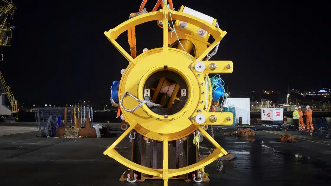 CorPower Ocean's UMACK anchor at the dock, ready for deployment at the Aguçadoura site.