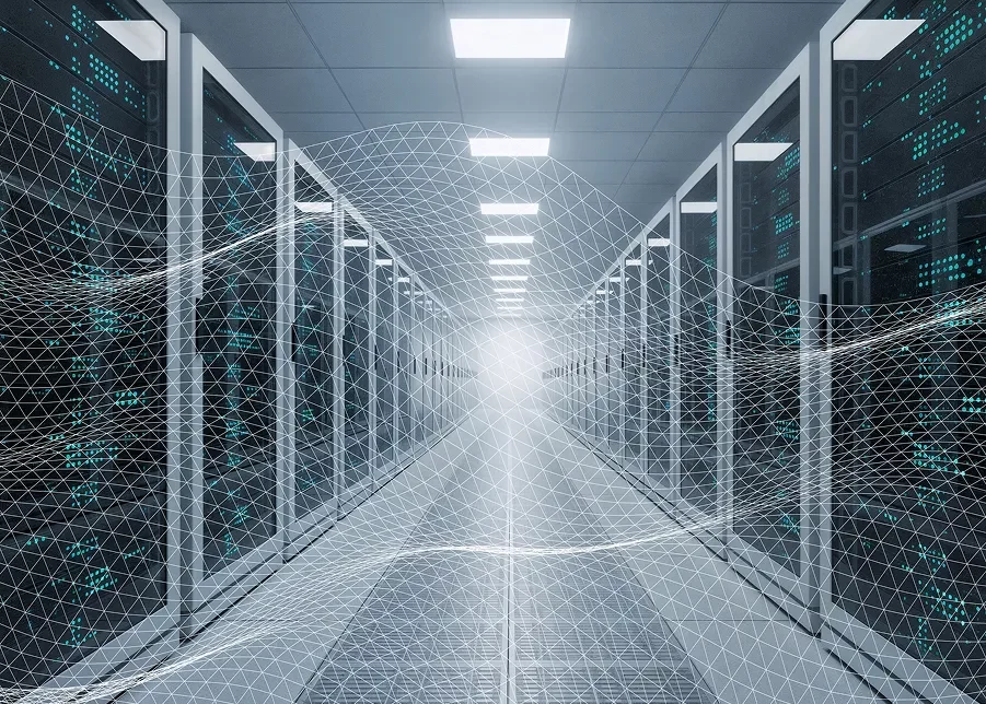 Digital energy data center with abstract wave grid overlay