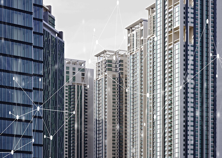 Energy data center with AI visualization mesh